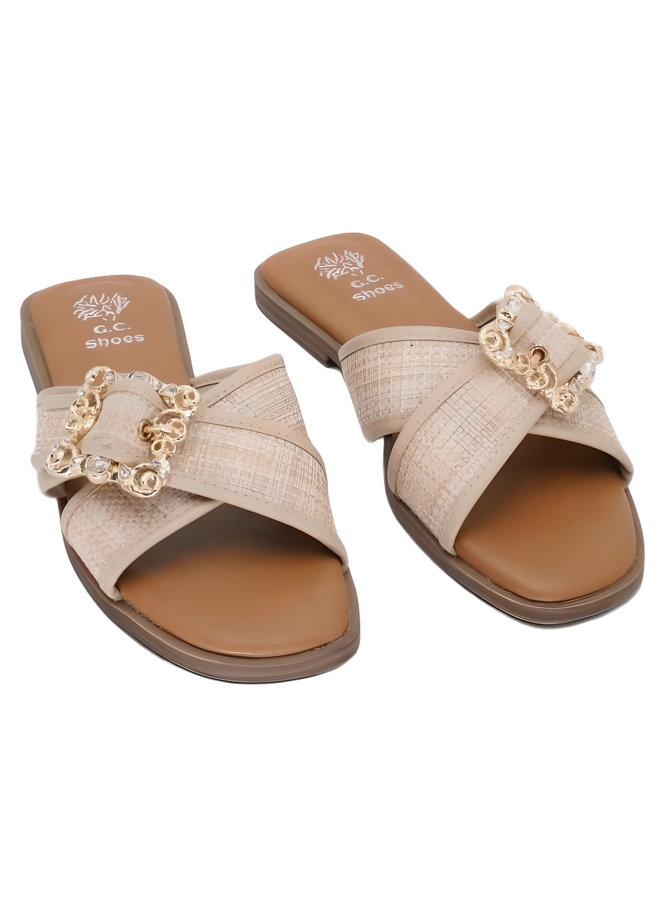 GC Shoes Ivy Embellished Natural Woven Raffia Slide Sandals Size 8.5M